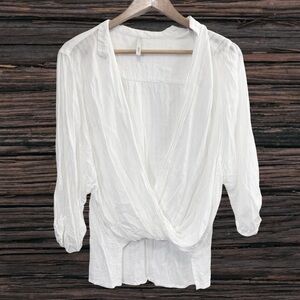 Elan White Puff Sleeve Wrap Blouse